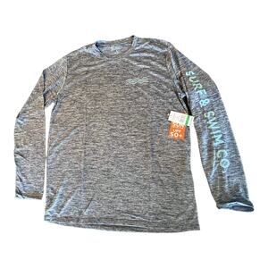 NEW Surf & SWIM TEE Long Sleeve LG Men's Women's Blue Gray Soft T Shirt UPF 50+